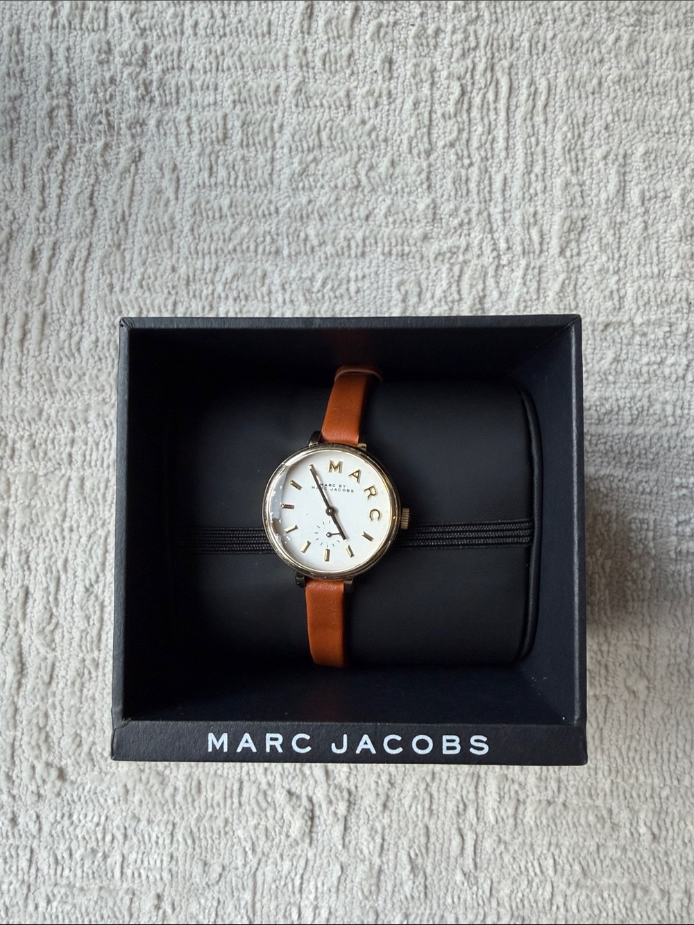 Marc Jacobs Gold Case Watch with Brown Leather Strap and White Dial